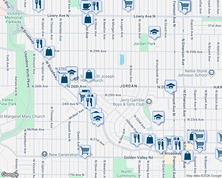 map of restaurants, bars, coffee shops, grocery stores, and more near in Minneapolis