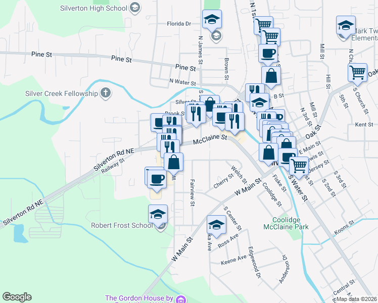 map of restaurants, bars, coffee shops, grocery stores, and more near 605 Welch Street in Silverton