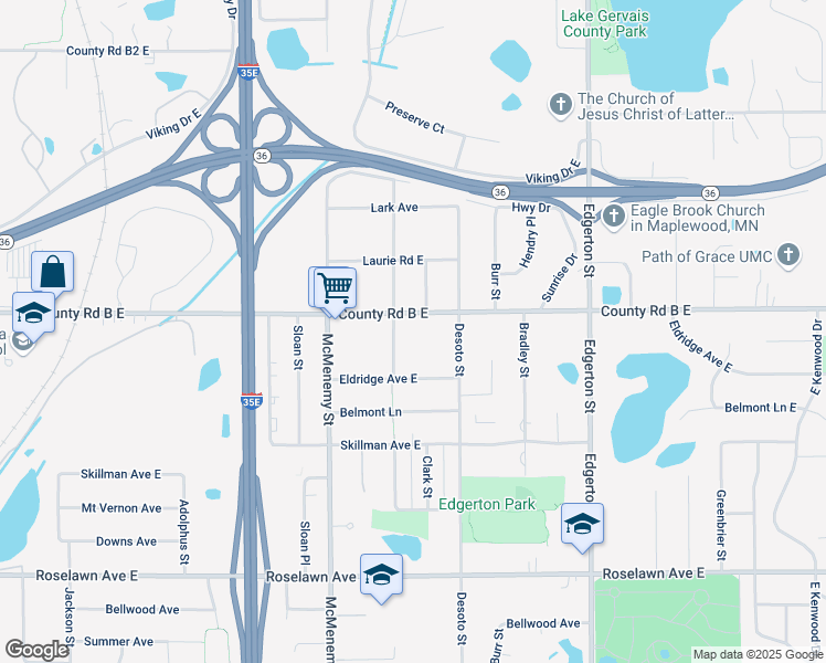 map of restaurants, bars, coffee shops, grocery stores, and more near 438 County Road B East in Maplewood