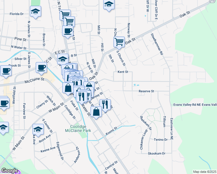 map of restaurants, bars, coffee shops, grocery stores, and more near 527 Jersey Street in Silverton