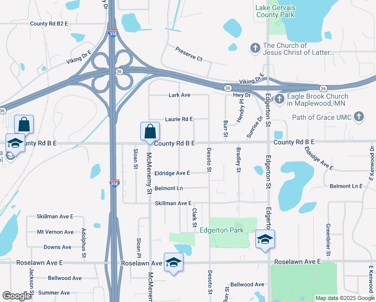 map of restaurants, bars, coffee shops, grocery stores, and more near 438 County Road B East in Maplewood