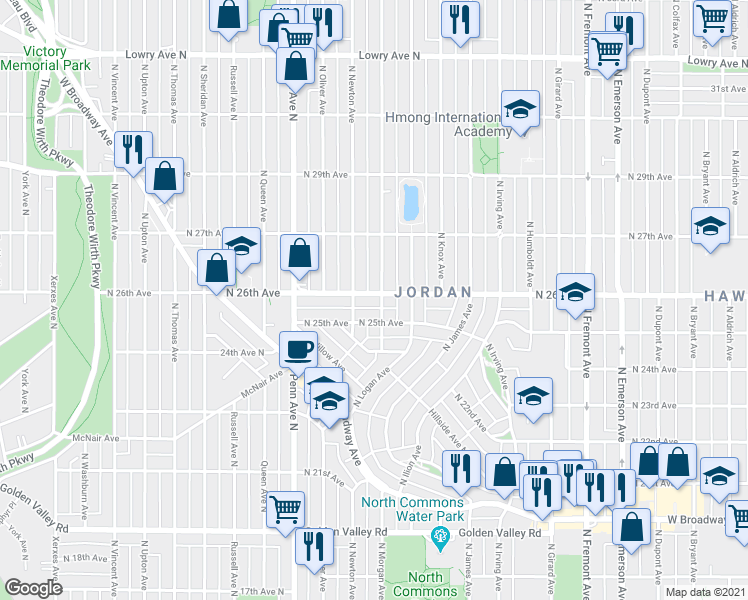 map of restaurants, bars, coffee shops, grocery stores, and more near in Minneapolis