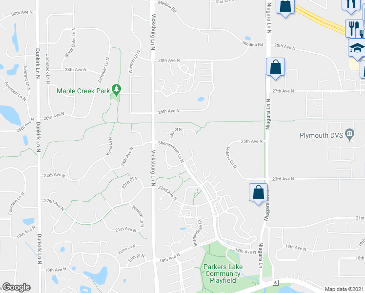 map of restaurants, bars, coffee shops, grocery stores, and more near 15600 24th Avenue North in Minneapolis