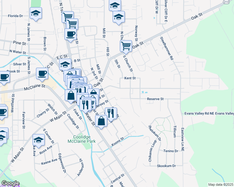 map of restaurants, bars, coffee shops, grocery stores, and more near 527 Jersey Street in Silverton