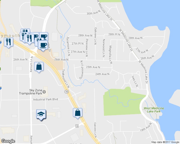map of restaurants, bars, coffee shops, grocery stores, and more near 12620 24th Avenue North in Minneapolis