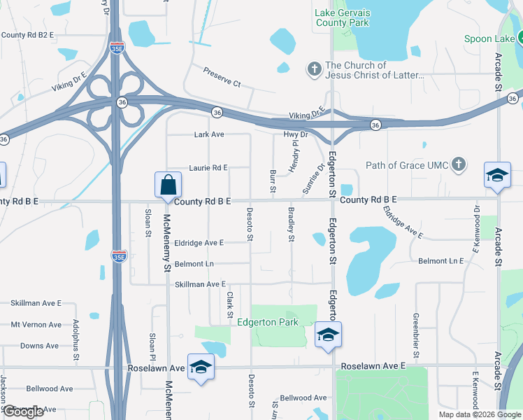 map of restaurants, bars, coffee shops, grocery stores, and more near 466 County Road B East in Maplewood