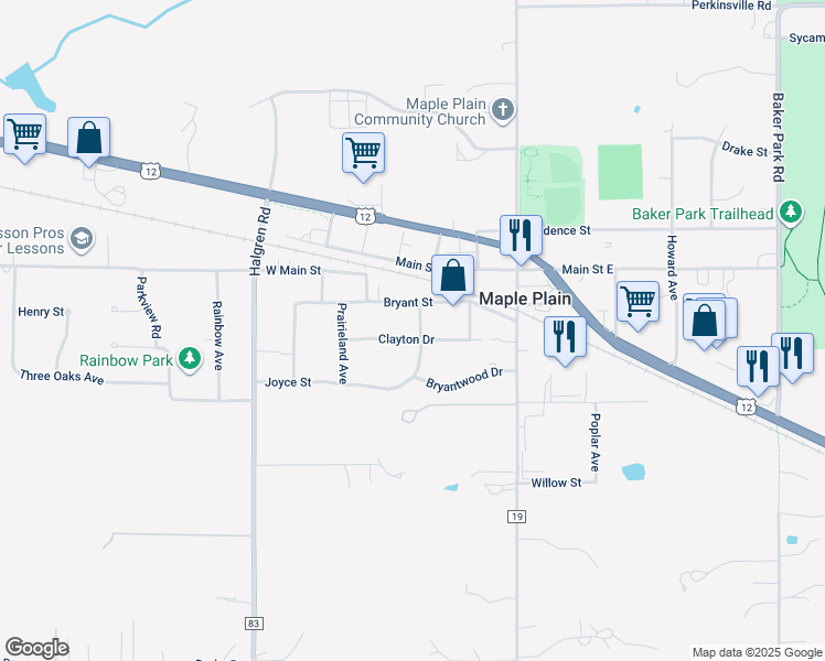 map of restaurants, bars, coffee shops, grocery stores, and more near 5358 Clayton Drive in Maple Plain