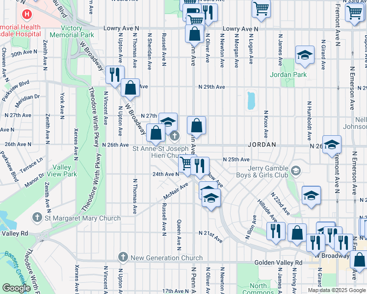 map of restaurants, bars, coffee shops, grocery stores, and more near 2219 North 26th Avenue in Minneapolis