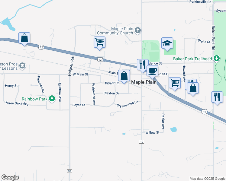 map of restaurants, bars, coffee shops, grocery stores, and more near 5358 Clayton Drive in Maple Plain
