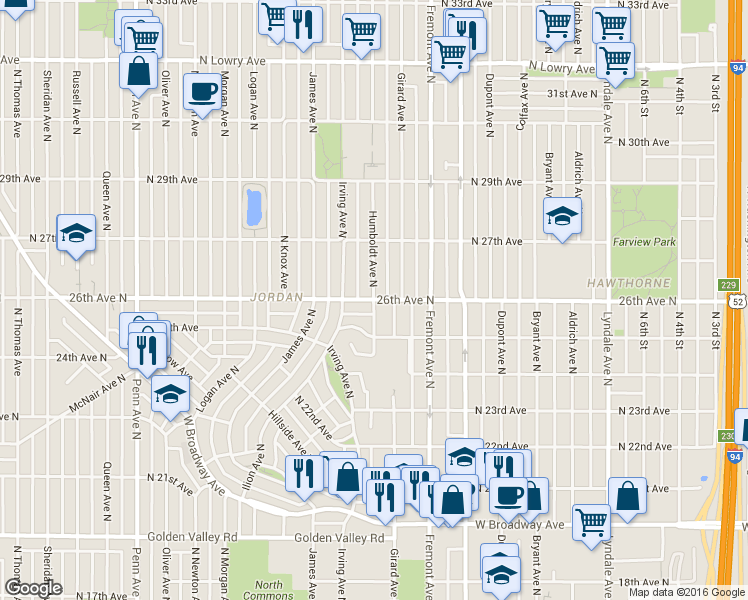 map of restaurants, bars, coffee shops, grocery stores, and more near 1444 North 26th Avenue in Minneapolis