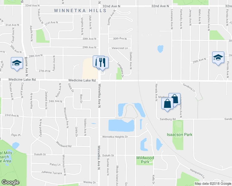 map of restaurants, bars, coffee shops, grocery stores, and more near 2740 Rosalyn Court in Minneapolis