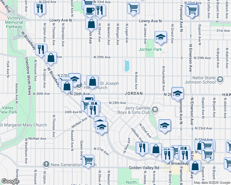 map of restaurants, bars, coffee shops, grocery stores, and more near in Minneapolis