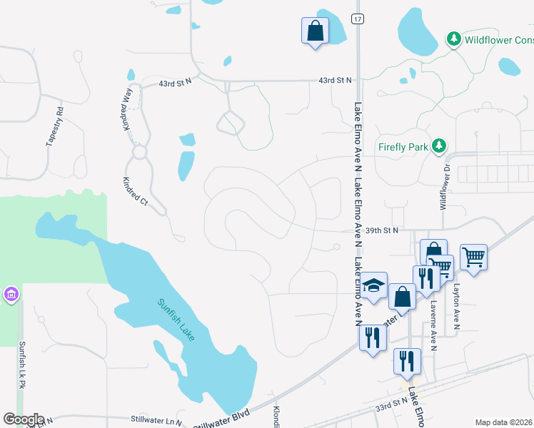 map of restaurants, bars, coffee shops, grocery stores, and more near 10833 39th Street North in Lake Elmo