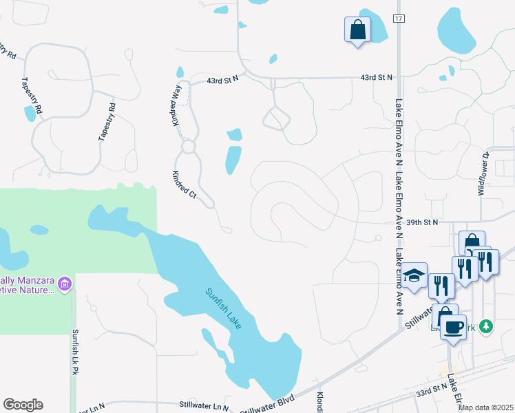 map of restaurants, bars, coffee shops, grocery stores, and more near 3704 Kindred Court in Lake Elmo