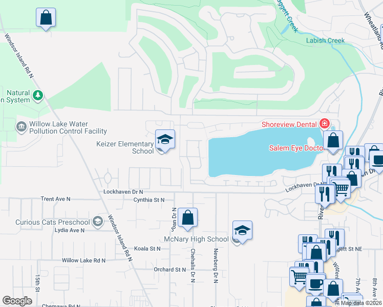 map of restaurants, bars, coffee shops, grocery stores, and more near 864 Sonata Lane North in Keizer
