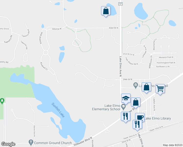 map of restaurants, bars, coffee shops, grocery stores, and more near 10833 39th Street North in Lake Elmo