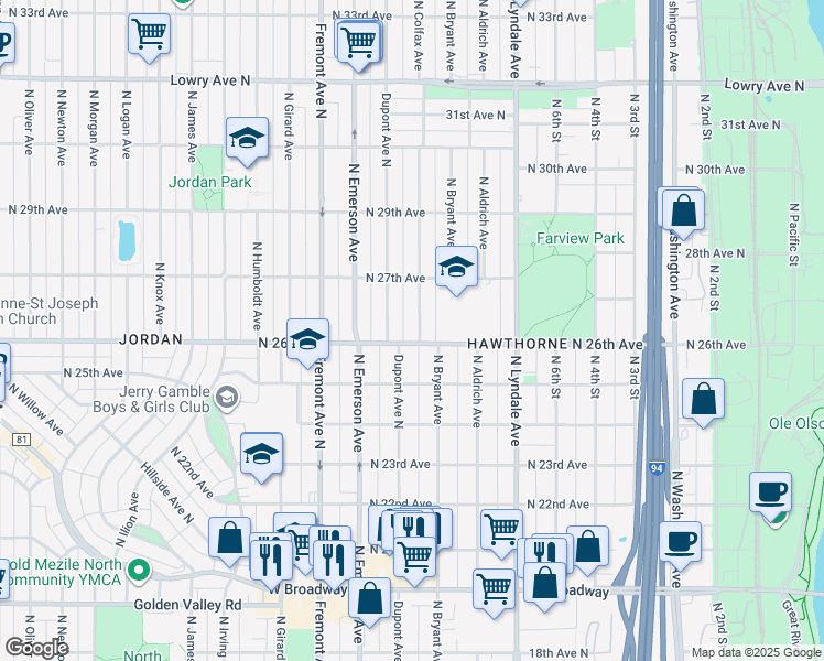 map of restaurants, bars, coffee shops, grocery stores, and more near 1012 North 26th Avenue in Minneapolis