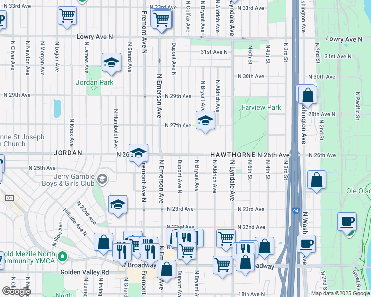 map of restaurants, bars, coffee shops, grocery stores, and more near 1012 North 26th Avenue in Minneapolis