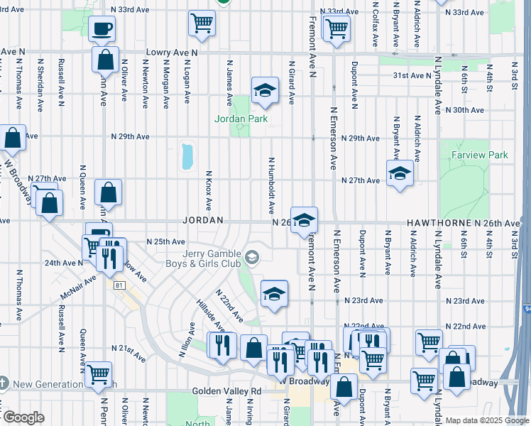 map of restaurants, bars, coffee shops, grocery stores, and more near 1415 North 26th Avenue in Minneapolis
