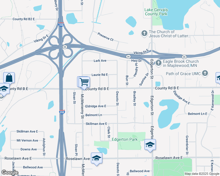 map of restaurants, bars, coffee shops, grocery stores, and more near 438 County Road B East in Maplewood
