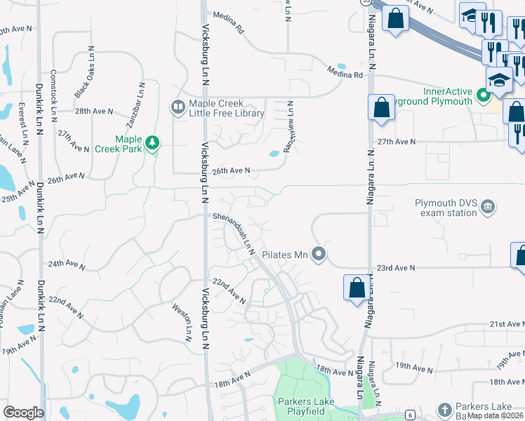 map of restaurants, bars, coffee shops, grocery stores, and more near 15600 24th Avenue North in Minneapolis