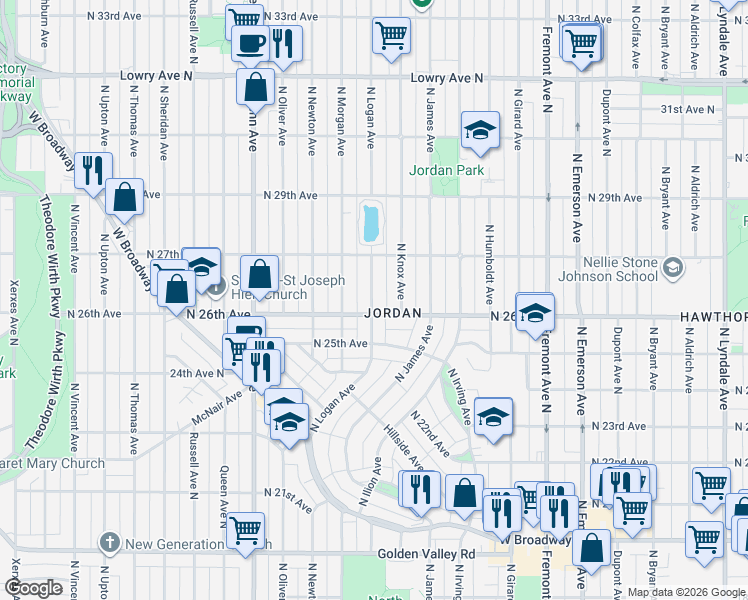 map of restaurants, bars, coffee shops, grocery stores, and more near in Minneapolis