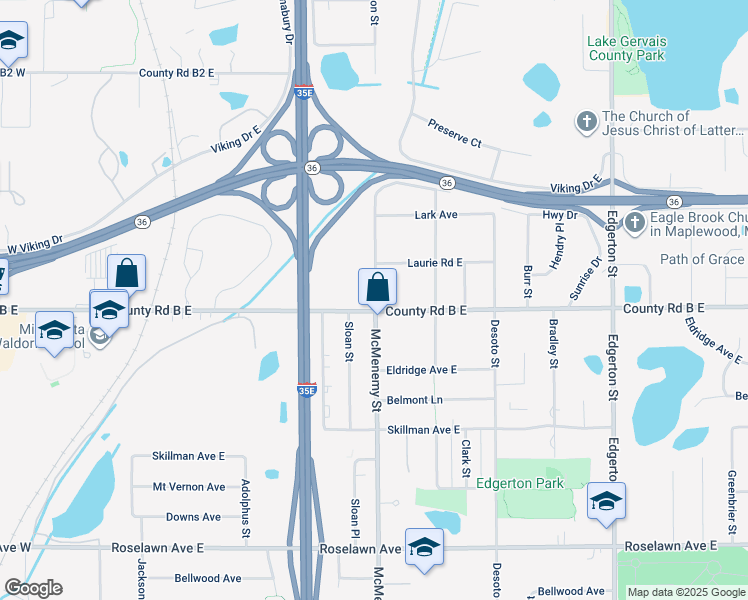 map of restaurants, bars, coffee shops, grocery stores, and more near 333 County Road B East in Little Canada