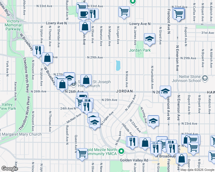 map of restaurants, bars, coffee shops, grocery stores, and more near in Minneapolis