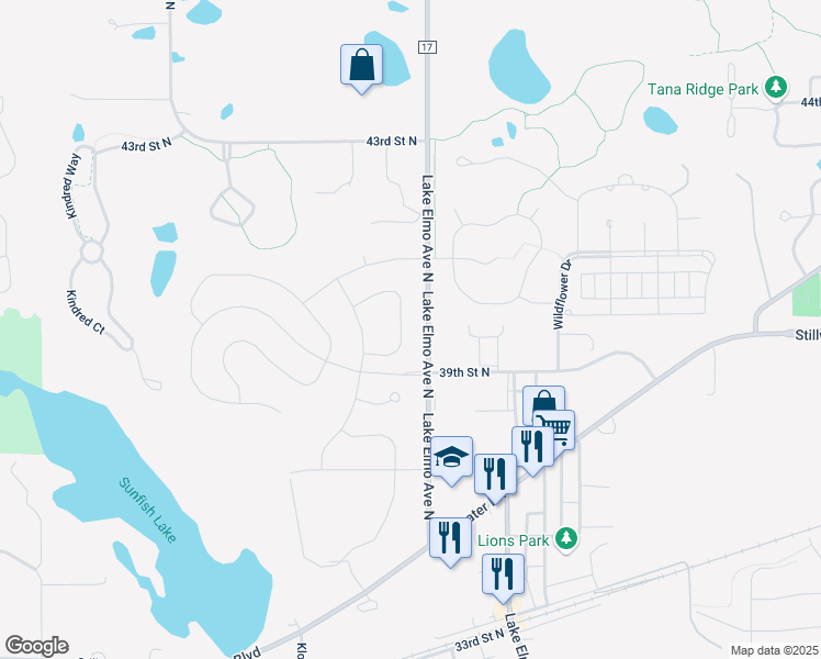 map of restaurants, bars, coffee shops, grocery stores, and more near 3930 Kokanee Lane North in Lake Elmo