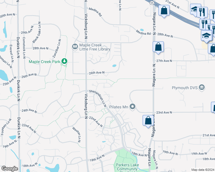 map of restaurants, bars, coffee shops, grocery stores, and more near 15600 24th Avenue North in Minneapolis