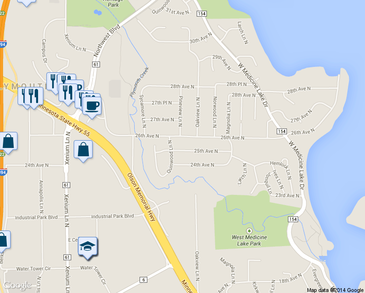 map of restaurants, bars, coffee shops, grocery stores, and more near 12625 26th Avenue North in Minneapolis