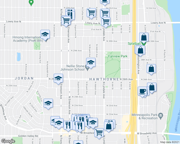 map of restaurants, bars, coffee shops, grocery stores, and more near 807 27th Avenue North in Minneapolis
