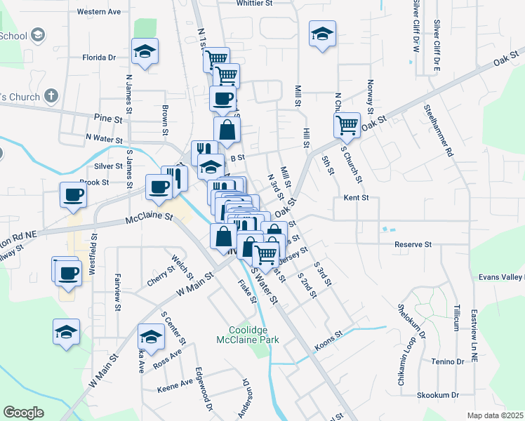 map of restaurants, bars, coffee shops, grocery stores, and more near 311 North 2nd Street in Silverton