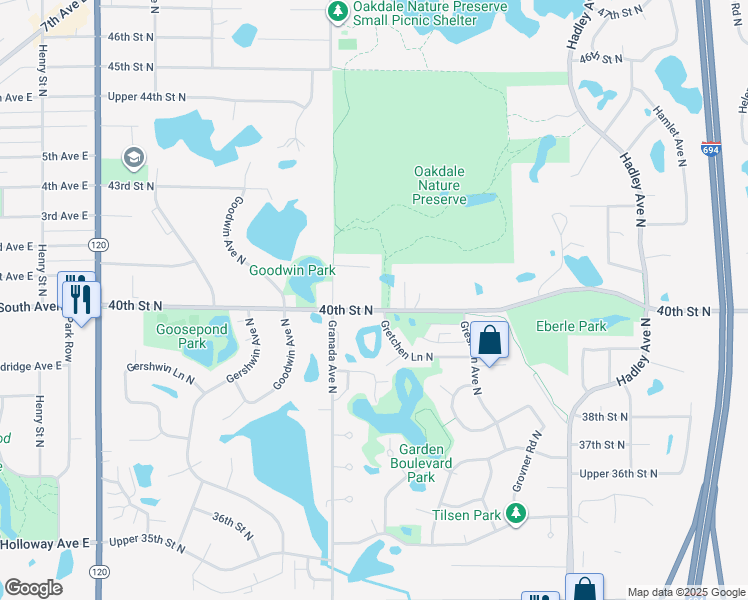 map of restaurants, bars, coffee shops, grocery stores, and more near 4083 Granada Avenue North in Saint Paul