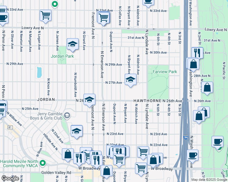 map of restaurants, bars, coffee shops, grocery stores, and more near 2654 Dupont Avenue North in Minneapolis