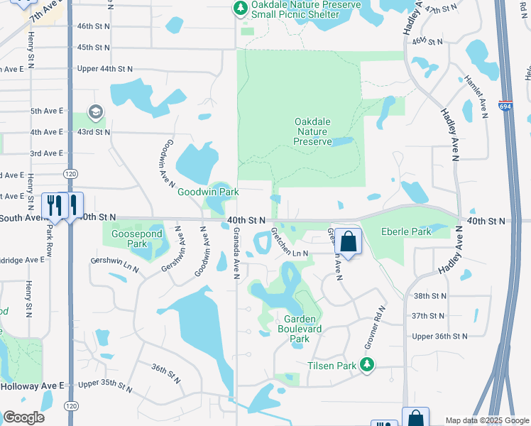 map of restaurants, bars, coffee shops, grocery stores, and more near 4083 Granada Avenue North in Saint Paul