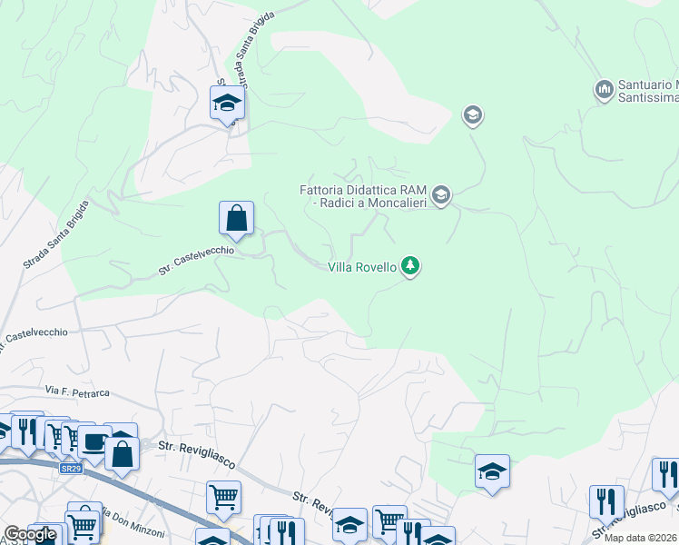 map of restaurants, bars, coffee shops, grocery stores, and more near 38 Strada Castelvecchio in Moncalieri