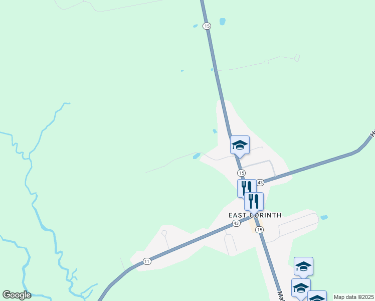 map of restaurants, bars, coffee shops, grocery stores, and more near 15 Village Drive in Corinth