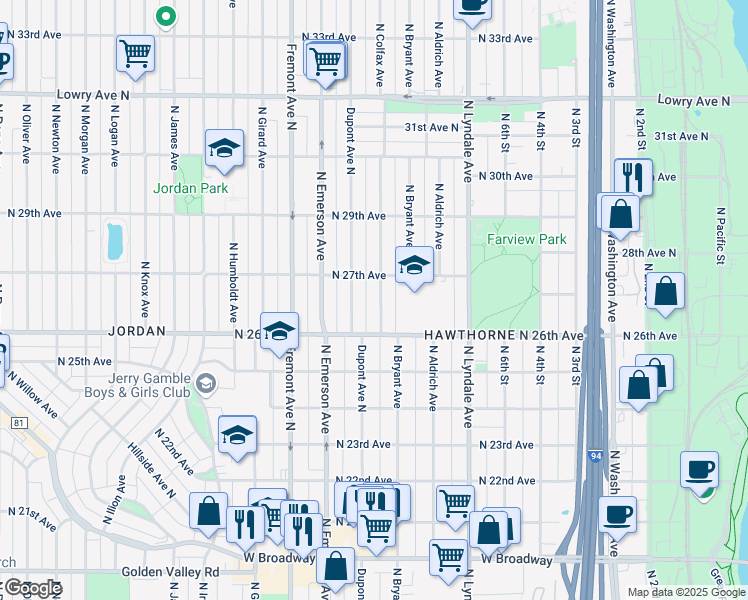 map of restaurants, bars, coffee shops, grocery stores, and more near 2654 Dupont Avenue North in Minneapolis