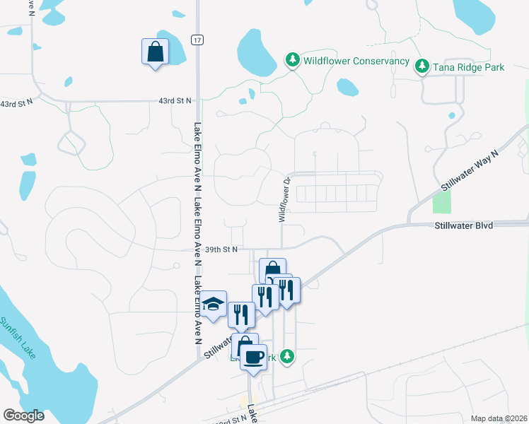 map of restaurants, bars, coffee shops, grocery stores, and more near 12300 40th Street North in Lake Elmo