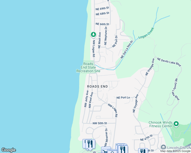 map of restaurants, bars, coffee shops, grocery stores, and more near 5819 Northeast Logan Road in Lincoln City