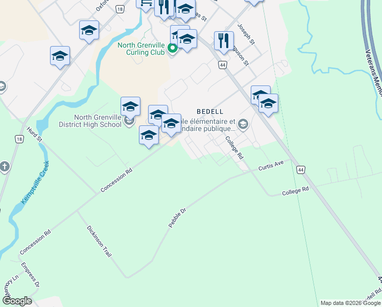 map of restaurants, bars, coffee shops, grocery stores, and more near 272 Fir Lane in Kemptville