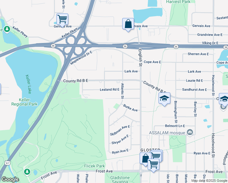 map of restaurants, bars, coffee shops, grocery stores, and more near 1212 Lealand Road East in Saint Paul