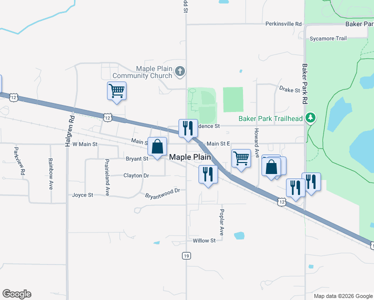 map of restaurants, bars, coffee shops, grocery stores, and more near in Maple Plain