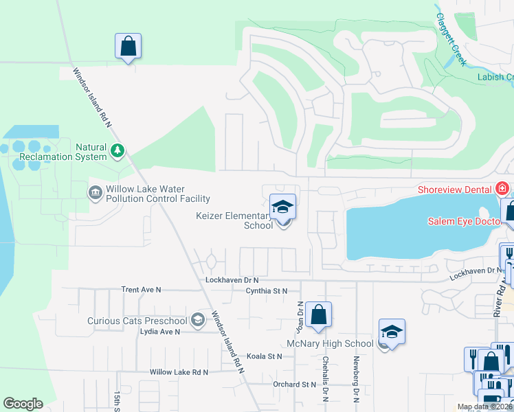 map of restaurants, bars, coffee shops, grocery stores, and more near 949 Sagrada Circle North in Keizer