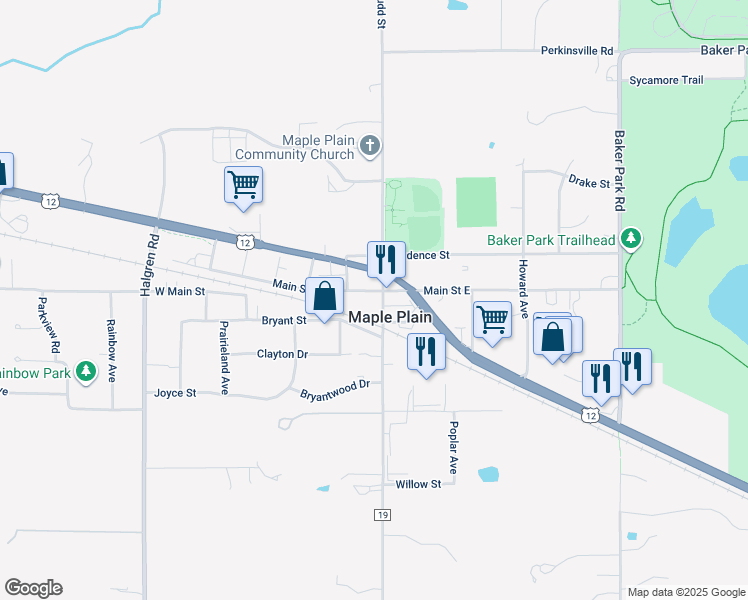 map of restaurants, bars, coffee shops, grocery stores, and more near in Maple Plain