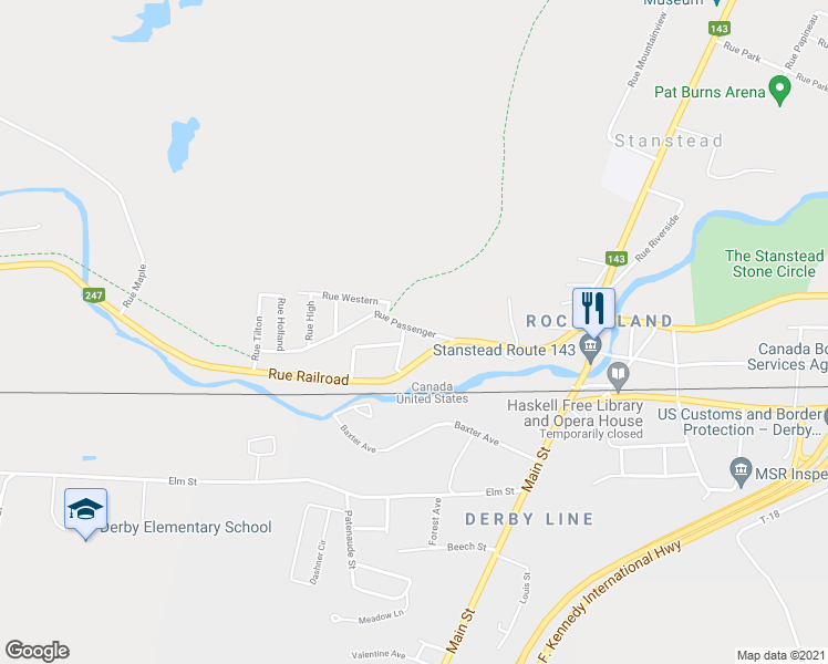 map of restaurants, bars, coffee shops, grocery stores, and more near 18 Rue Passenger in Stanstead