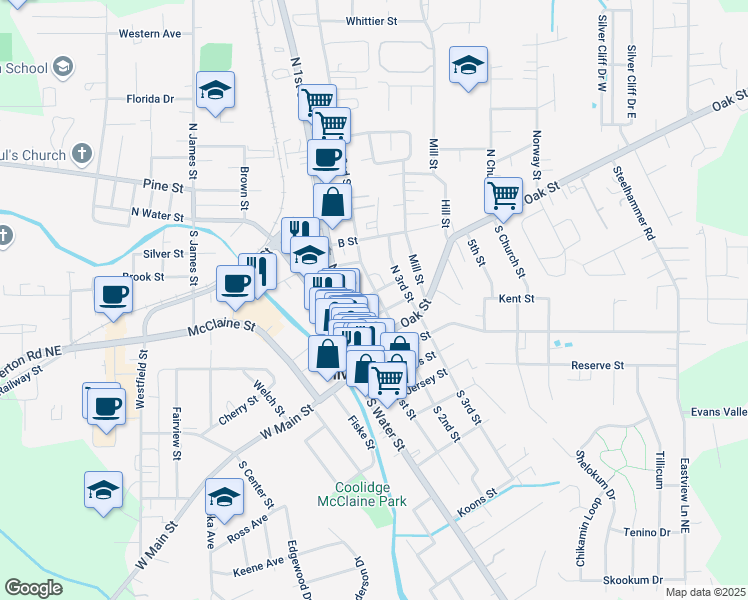 map of restaurants, bars, coffee shops, grocery stores, and more near 311 North 2nd Street in Silverton