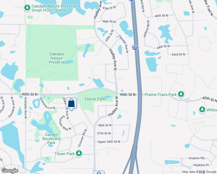 map of restaurants, bars, coffee shops, grocery stores, and more near 7096 40th Street North in Oakdale