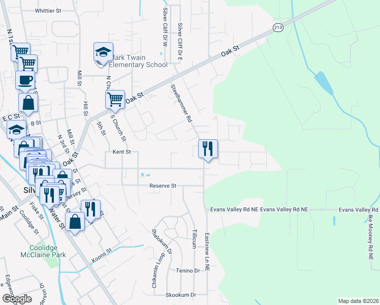 map of restaurants, bars, coffee shops, grocery stores, and more near 141 Steelhammer Rd in Silverton